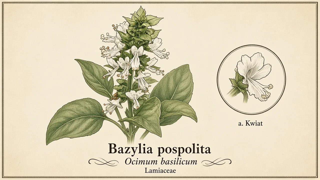 Ilustracja zielnikowa: Bazylia pospolita (Ocimum basilicum)