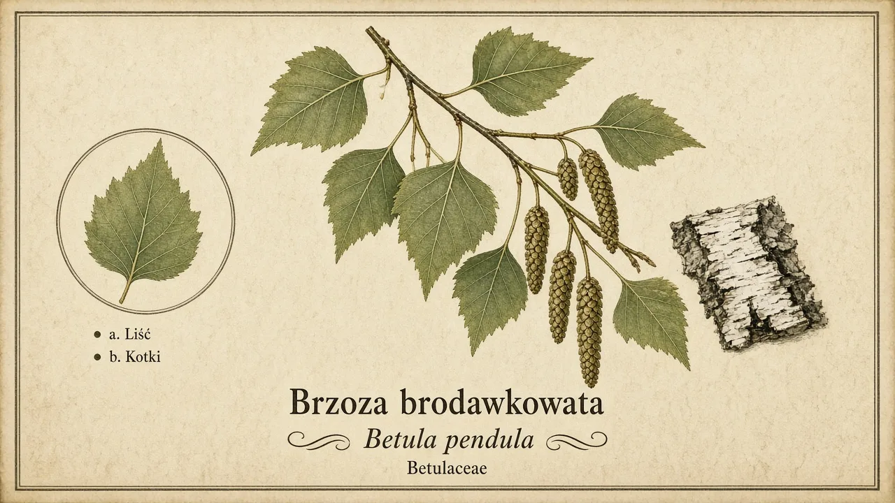 Ilustracja zielnikowa: Brzoza brodawkowata (Betula pendula)