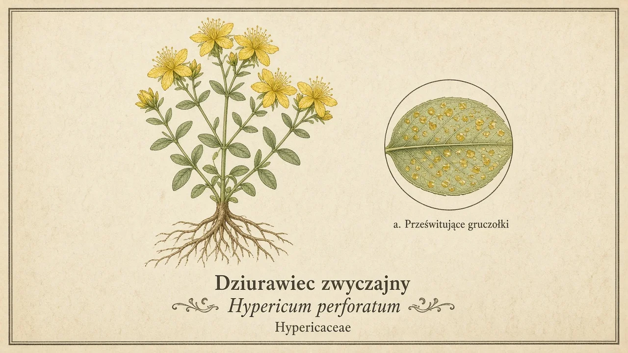 Ilustracja zielnikowa: Dziurawiec zwyczajny (Hypericum perforatum)