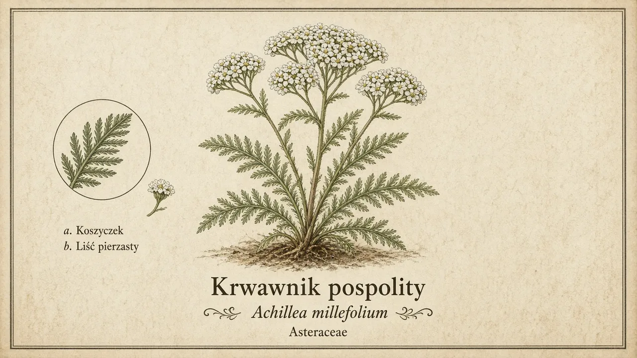 Ilustracja zielnikowa: Krwawnik pospolity (Achillea millefolium)