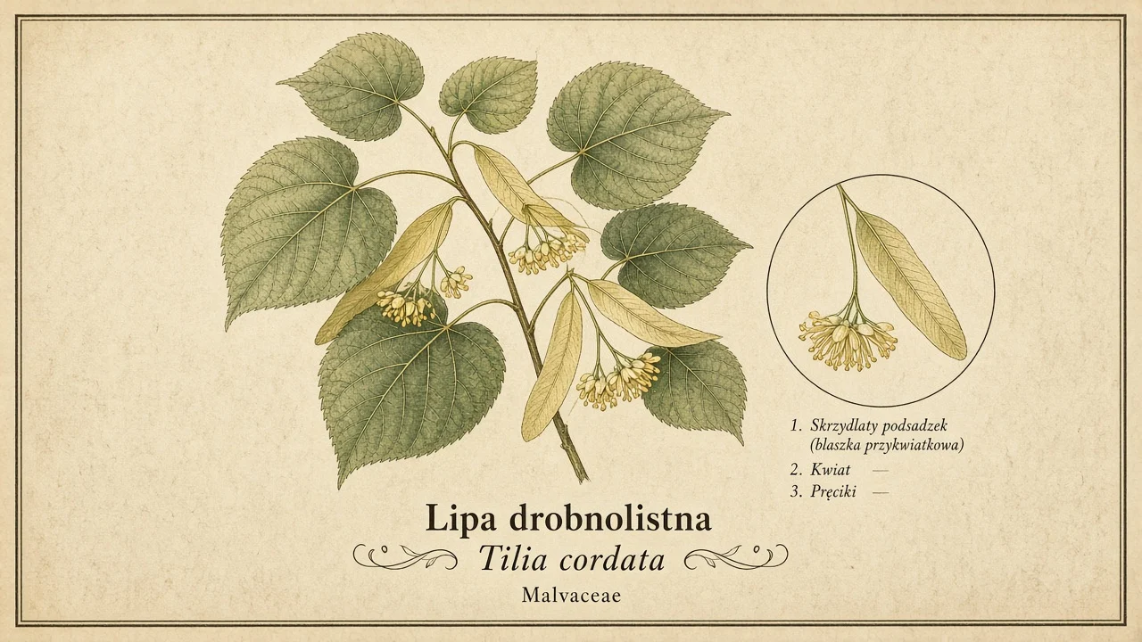 Ilustracja zielnikowa: Lipa drobnolistna (Tilia cordata)