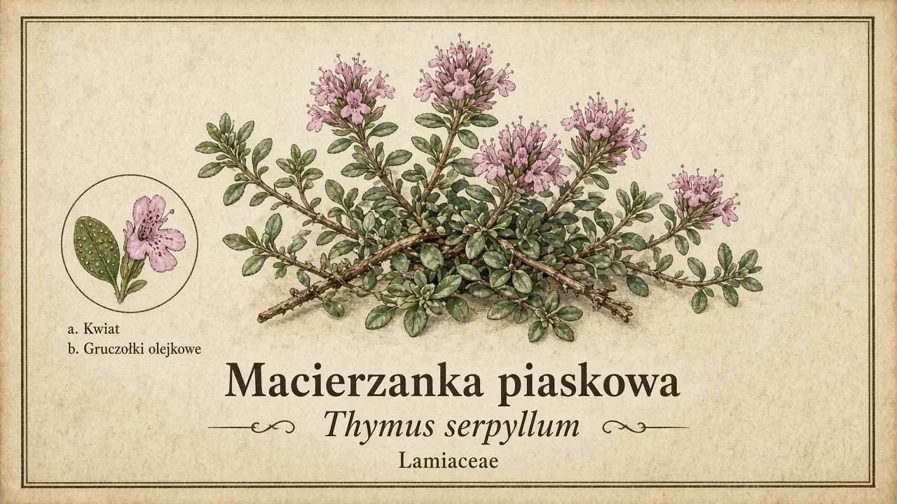 Ilustracja zielnikowa: Macierzanka piaskowa (Thymus serpyllum)