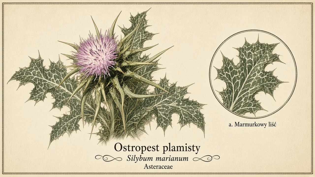 Ilustracja zielnikowa: Ostropest plamisty (Silybum marianum)