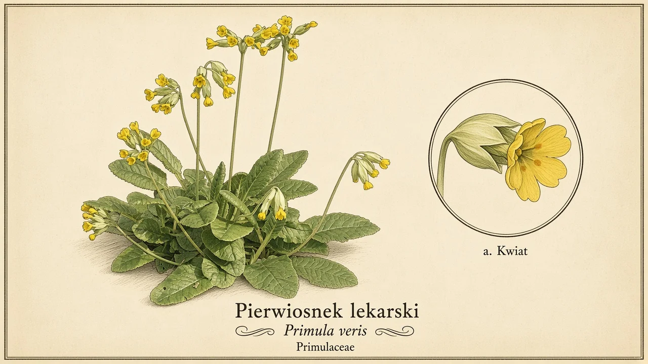 Ilustracja zielnikowa: Pierwiosnek lekarski (Primula veris)