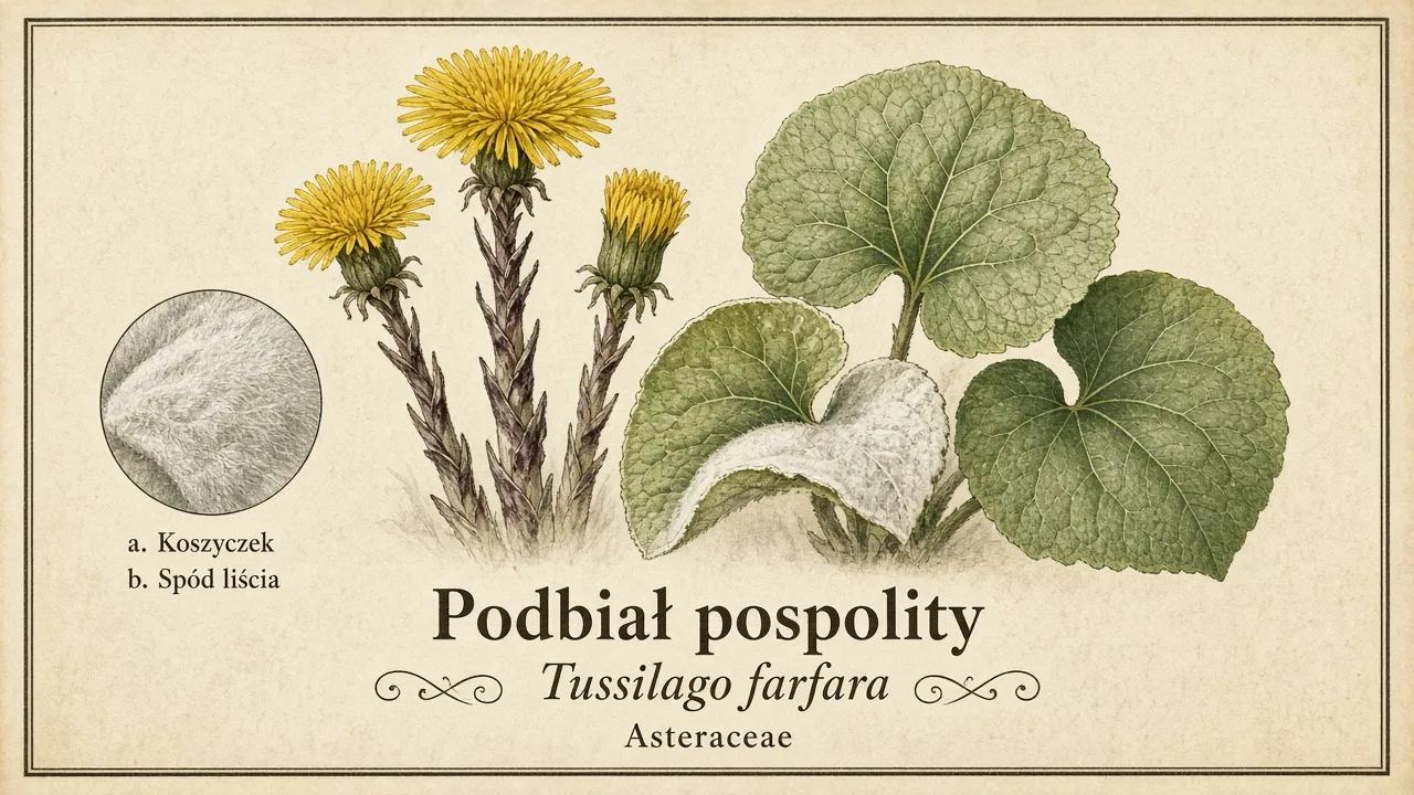 Ilustracja zielnikowa: Podbiał pospolity (Tussilago farfara)