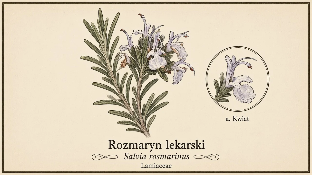Ilustracja zielnikowa: Rozmaryn lekarski (Salvia rosmarinus)